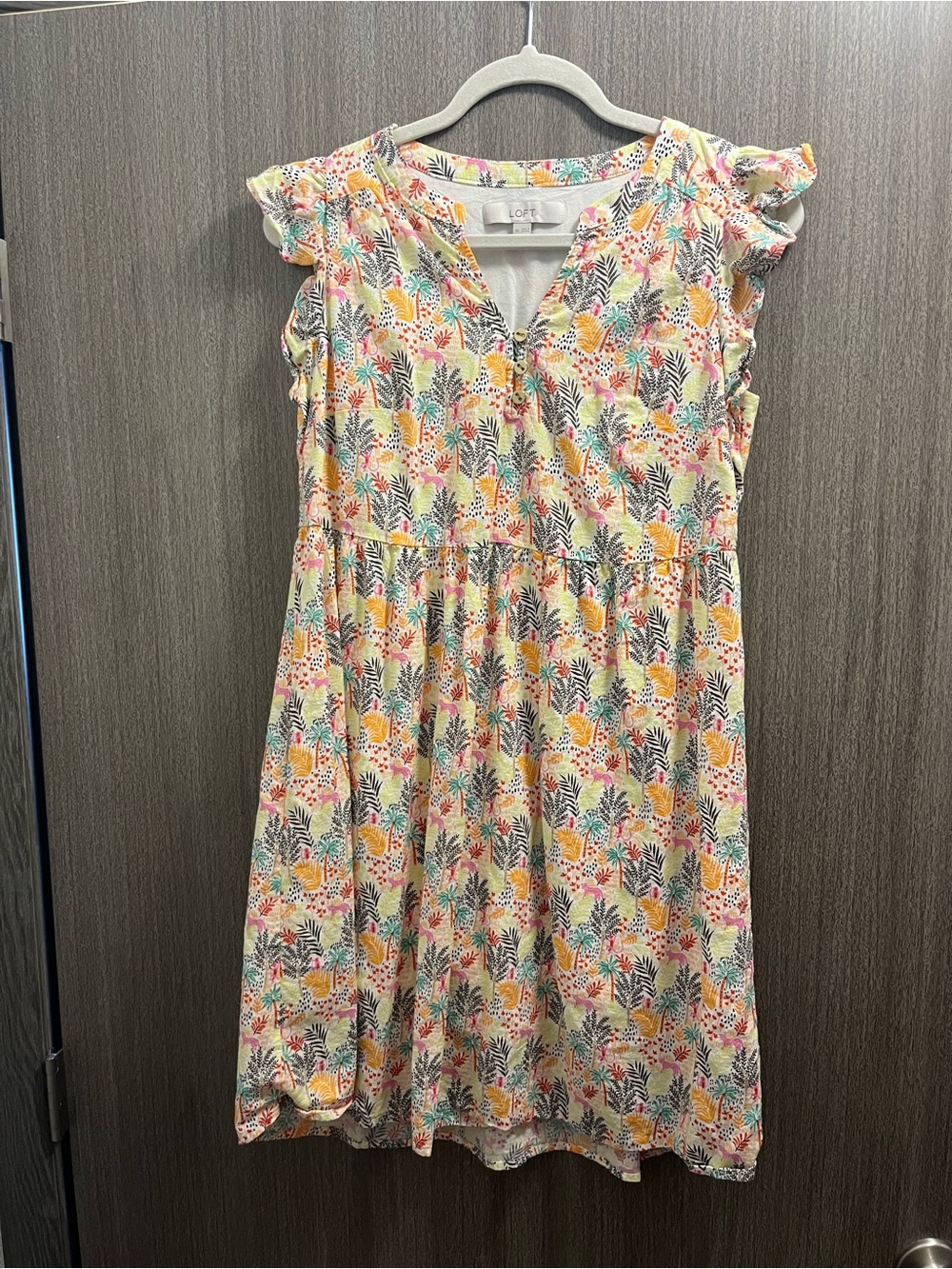 LOFT - Floral Ruffle Sleeve Dress with Multi-Color Print